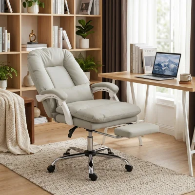 The Range HOMCOM Reclining Office Chair Desk Chair with Lumbar Support - Khaki