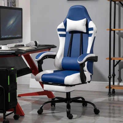 The Range Swivel Gaming Chair with Footrest & Headrest - Blue