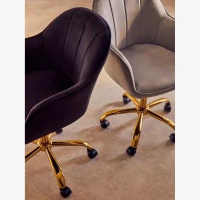 The Range Brent Grey Velvet And Gold Home Office Chair - Grey