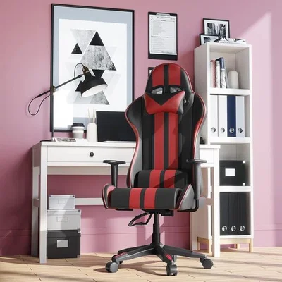The Range Upgraded Gaming Chair with Height Adjustable Headrest and Lumbar Support - Black and Red
