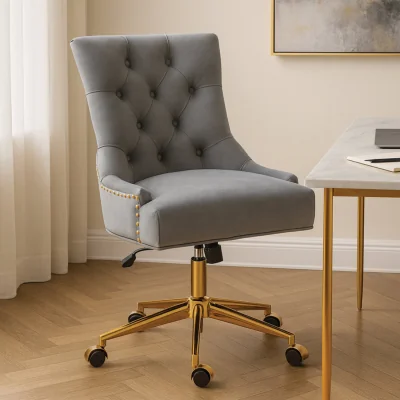 The Range Anita Grey Velvet and Gold Base Home Office Chair - Grey