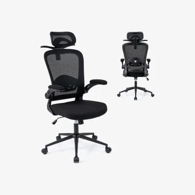 The Range Ergonomic Mesh Comfortable Office Chair with 3D Headrest - Black