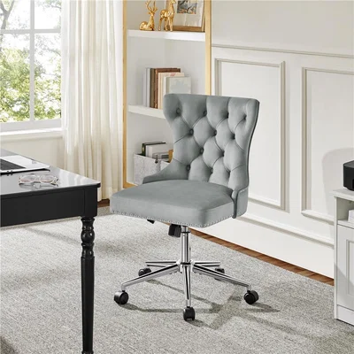 The Range Velvet Diamond Tufted Home Office Chair with Wheels - Light Grey