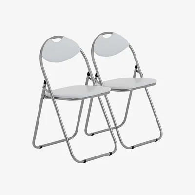 The Range Padded Folding Metal Chairs - Pack of 2 - White/Silver