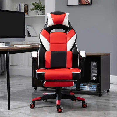 The Range Gaming Chair Ergonomic with Padding Footrest Neck Back Pillow Grey - Red