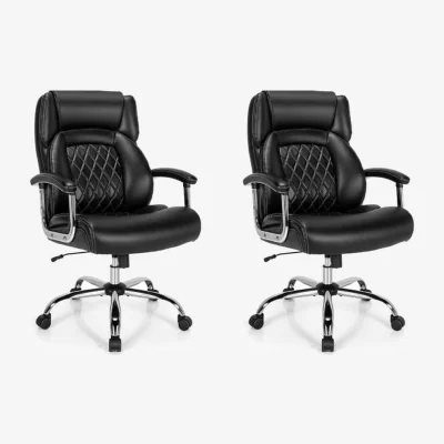 The Range Set of 2 Leather Office Chairs - Black