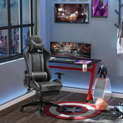 The Range Home Office Gaming Swivel Chair with Footrest - Grey