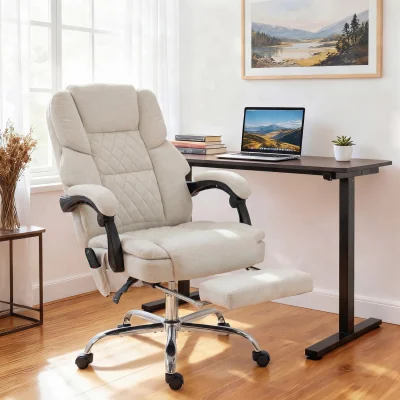 The Range HOMCOM Massage Office Chair with Heat, 135 Degree Reclining Desk Chair - Cream