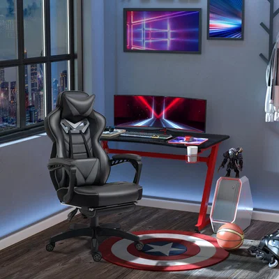 The Range Ergonomic Gaming Chair with Adjustable Height Recliner - Black and grey / Metal Polyurethane Sponge