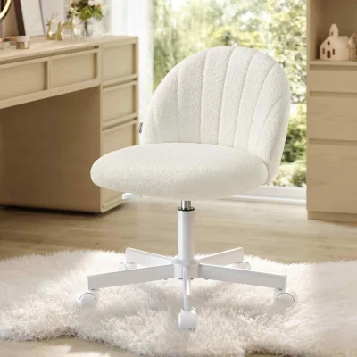 The Range Swivel Teddy Fleece Office Chair Adjustable Height, White - Cream White