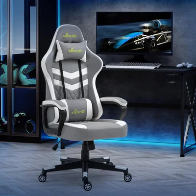 The Range Racing Gaming Chair with Lumbar Support Headrest Gamer Office Chair - Grey, White