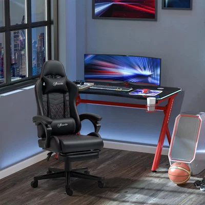 The Range Racing Gaming Chair with Arm, PU Leather Gamer Recliner - Black and red