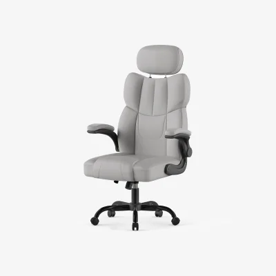 The Range Ergonomic Executive Office Chair with Foldable Armrests and Adjustable Headrest - Light Grey