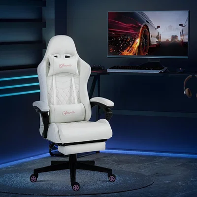 The Range Racing Gaming Chair with Arm, PU Leather Gamer Recliner - White