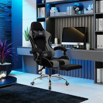 The Range Neo Leather Gaming Racing Recliner Chair With Footrest - Grey