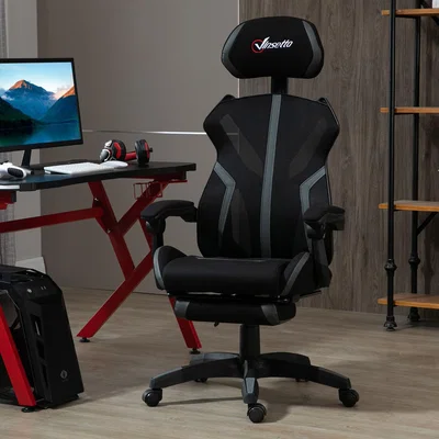 The Range Mesh Office Chair Desk Swivel Task Recliner with Footrest, Lumbar Support - Black