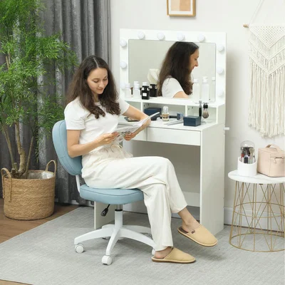 The Range PU Leather Computer Desk Chair with Adjustable Height - Light Blue
