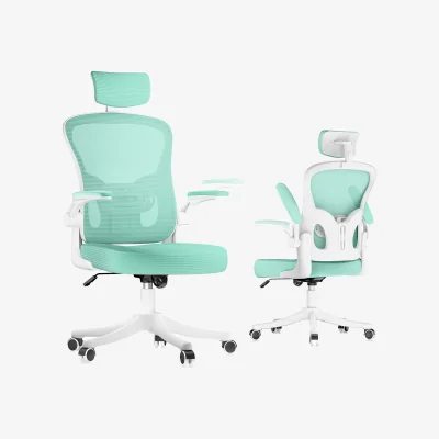 The Range Breathable Mesh Office Chair with Adjustable Headrest and Lumbar Support - White and Green