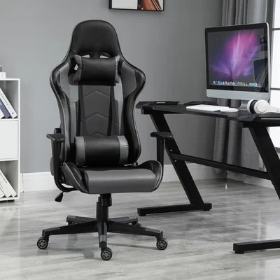 The Range High Back Racing Gaming Chair with Head Back Pillow  - Black & Grey