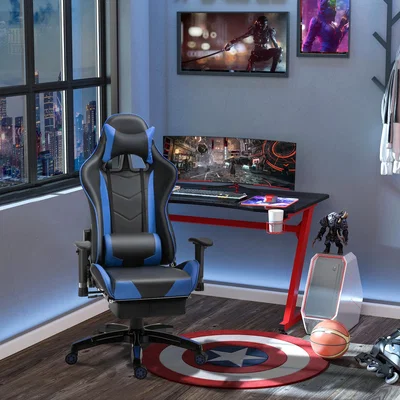 The Range Home Office Gaming Swivel Chair with Footrest - Blue