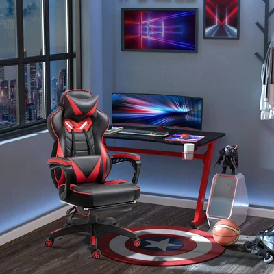 The Range Ergonomic Gaming Chair with Adjustable Height Recliner - Black and red / Metal Polyurethane Sponge