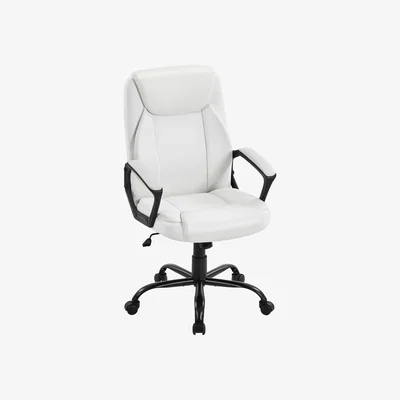 The Range High Back Office Chair with Upholstered Seat and Arms - White