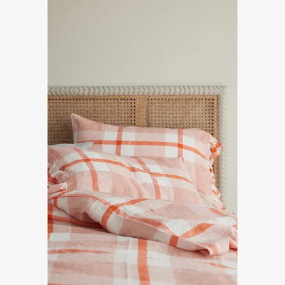 Anthropologie Society of Wanderers Linen Floss Check Duvet Cover