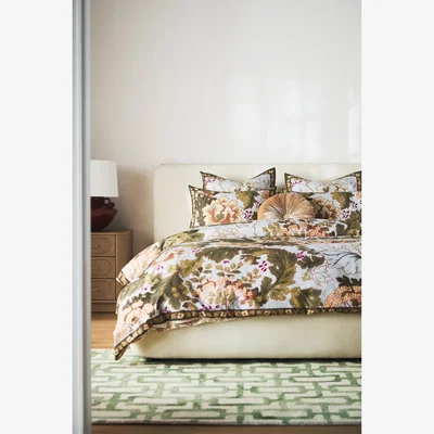Anthropologie Marguerite Cotton Slub Printed Floral Duvet Cover