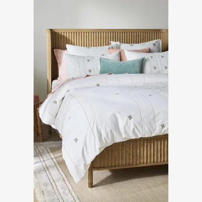 Anthropologie Annie Cotton Floral Embroidered Duvet Cover
