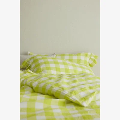 Anthropologie Society of Wanderers French Flax Linen Gingham Duvet Cover