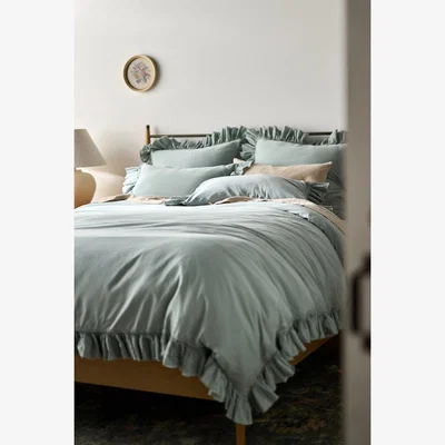 Anthropologie Ruffled Organic Spa Sateen Duvet Cover