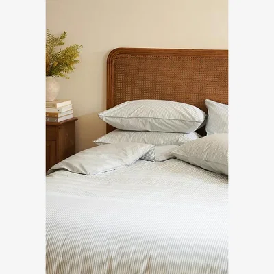 Anthropologie Dip & Doze Reversible Blue Stripe Organic Cotton Duvet Cover