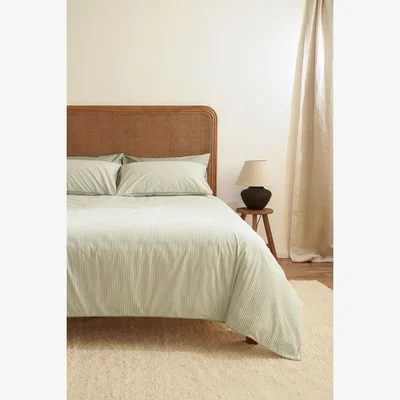 Anthropologie Dip & Doze Reversible Sage Stripe Organic Cotton Duvet Cover