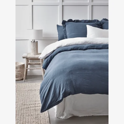 Cox and Cox Washed Linen Kingsize Duvet Cover - Soft Indigo