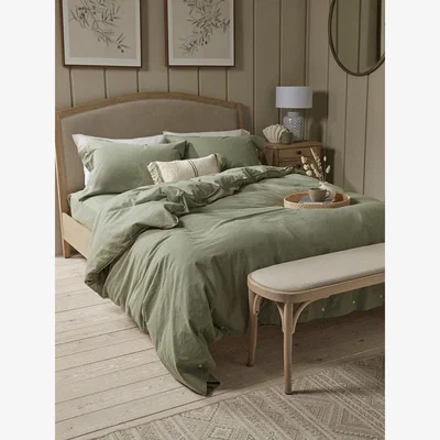 Cox and Cox Cotton Double Duvet Cover Set - Eucalyptus