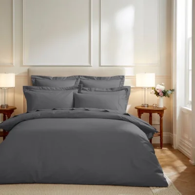 Dunelm Dorma Egyptian Cotton 400 Thread Count Percale Duvet Cover Grey Dark Grey