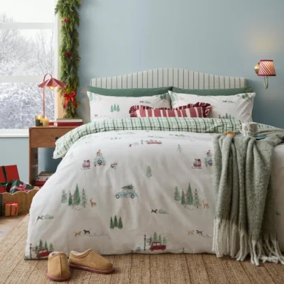 Dunelm Wylder Christmas Tree Lane 100% Cotton Duvet Cover & Pillowcase Set
