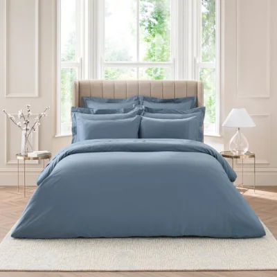 Dunelm Dorma 300 Thread Count 100% Cotton Sateen Heirloom Blue Duvet Cover Blue