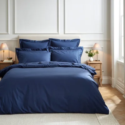 Dunelm Dorma Egyptian Cotton 400 Thread Count Percale Duvet Cover Indigo Dark Blue