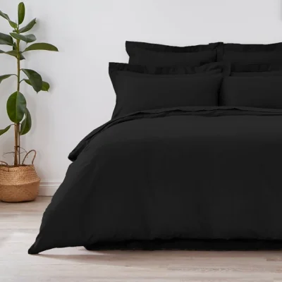 Dunelm Non Iron Plain Dye Duvet Cover Black
