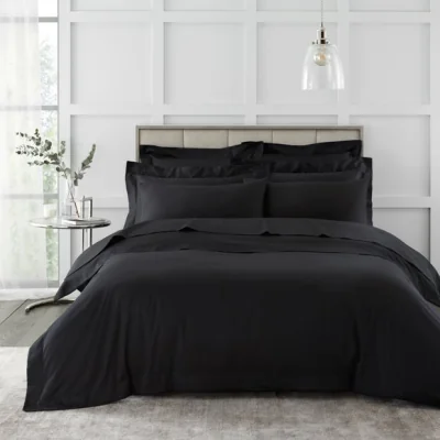 Dunelm Hotel 230 Thread Count Cotton Sateen Duvet Cover Black Black