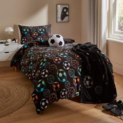 Dunelm Football Etched Fleece Duvet Cover and Pillowcase Set MultiColoured