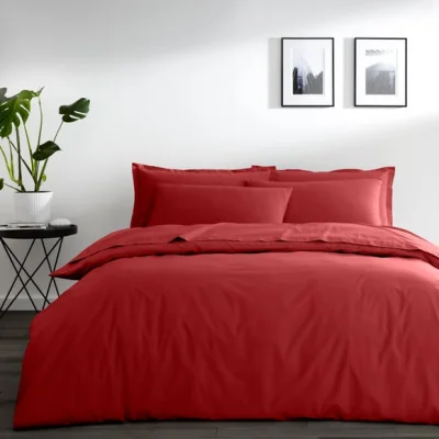 Dunelm Pure Cotton Red Plain Dye Duvet Cover Red