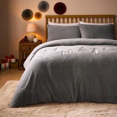 Dunelm Embroidered Trees Duvet Cover Set Grey