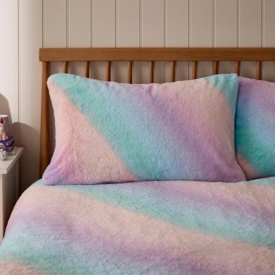 Dunelm Pastel Ombre Fleece Duvet Cover and Pillowcase Set MultiColoured