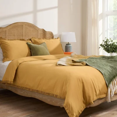 Feather & Black Florence Frill Duvet Cover, Super King - Ochre Gold