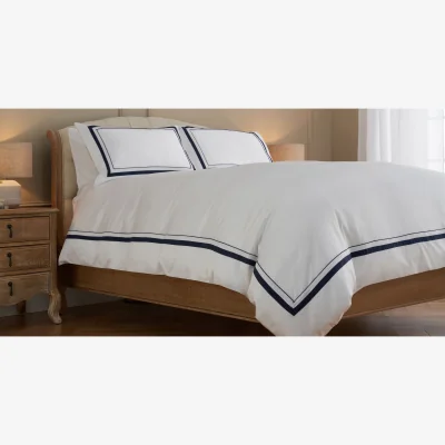 Feather & Black Cotton Collection Sateen Double Row Duvet Cover, Double - Navy