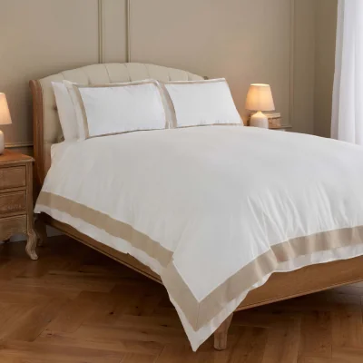 Feather & Black Natural Collection Linen Border Duvet Cover, Natural, Double