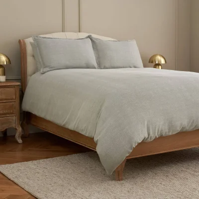 Feather & Black Cotton Collection Soft Jacquard Duvet Cover, Sage, Double