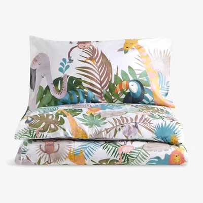 John Lewis John Lewis Kids' Safari & Friends Pure Cotton Reversible Duvet Cover and Pillowcase Set